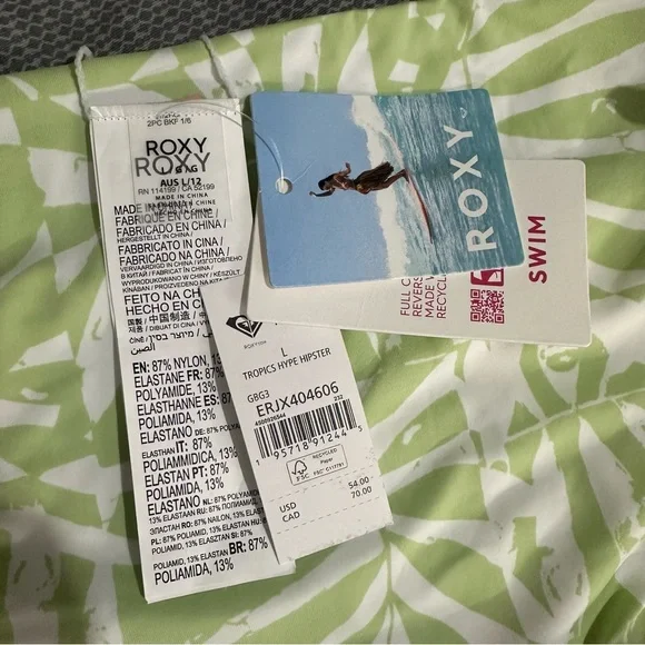 Roxy Reversible Tie-Side Bikini Bottoms Green Pink Tropical Surf Style L NWT - Picture 7 of 9